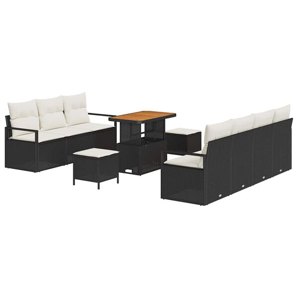 vidaXL Garten-Sofa-Set mit Kissen mit Kissen 10 pcs Schwarz und Creme