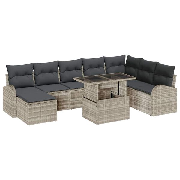 vidaXL Garten-Sofa-Set mit Speicher 9 pcs Hellgrau Poly Rattan