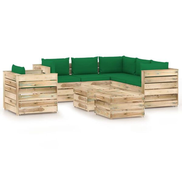 vidaXL 8-tlg. Garten-Lounge-Set mit Kissen Gr&uuml;n Impr&auml;gniertes Holz
