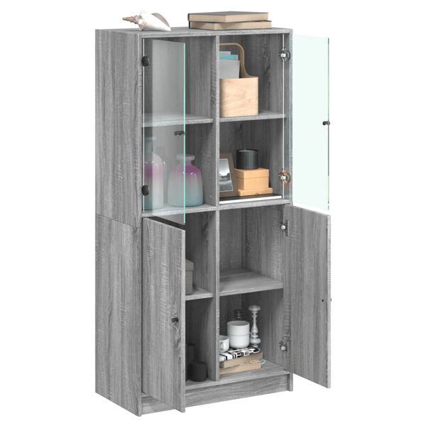 vidaXL Highboard mit T&uuml;ren Grau Sonoma 68x37x142 cm Holzwerkstoff