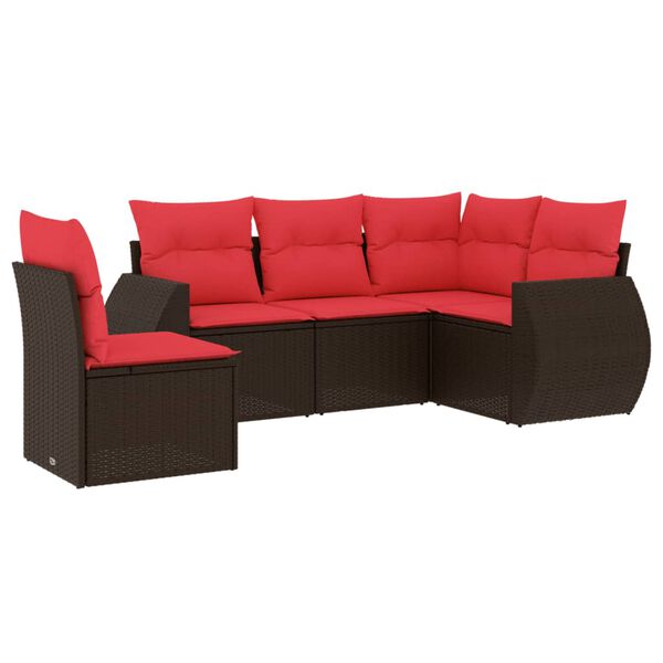 vidaXL 5-teiliges Gartensofa-Set mit Kissen, braun, Polyrattan