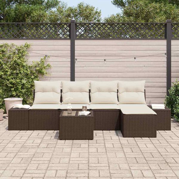 vidaXL Sofa Set mit Kissen 6 pcs Braun Poly Rattan