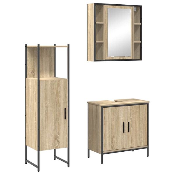 vidaXL Badezimmerm&ouml;bel-Set mit Regal mit T&uuml;r 3 pcs Braun Holzwerkstoff