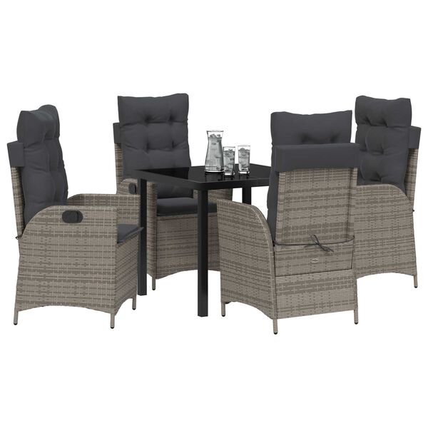 vidaXL Garten Essgruppe mit Kissen 5 pcs Grau Poly-Rattan