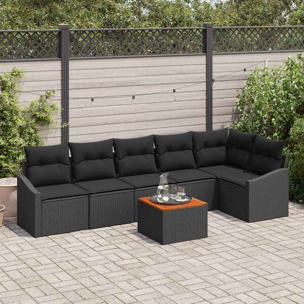 vidaXL Gartensofa-set mit Kissen 7 pcs Schwarz Poly-Rattan