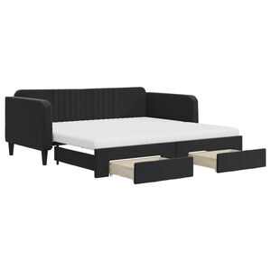 vidaXL Tagesbett Ausziehbar mit Schubladen Schwarz 90x190 cm Samt