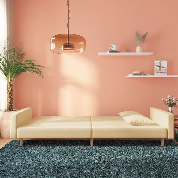 vidaXL Schlafsofa 2-Sitzer mit 2 Kissen Creme Stoff
