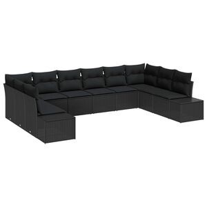 vidaXL Gartensofa-set mit Kissen 10 pcs Schwarz Polyrattan