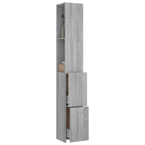 vidaXL Badschrank Grau Sonoma 25x26,5x170 cm Holzwerkstoff
