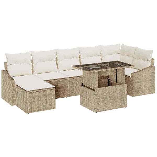 vidaXL Garten-Sofa-Set mit Kissen mit Speicher 8 pcs Beige und Creme