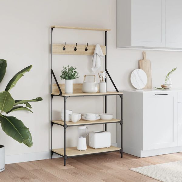 vidaXL Bäckerregal mit Haken 4 Böden Sonoma-Eiche Holzwerkstoff