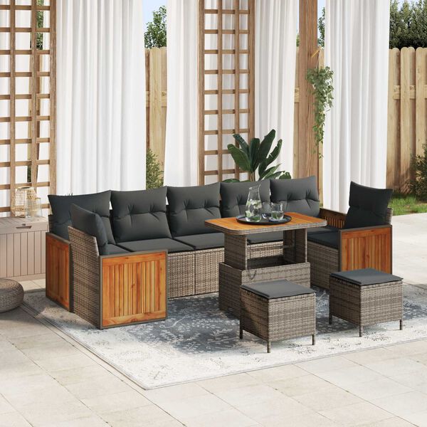 vidaXL Garten-Sofa-Set mit Kissen 10 pcs Grau