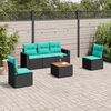 vidaXL 6-tlg. Garten-Sofagarnitur mit Kissen Schwarz Poly Rattan