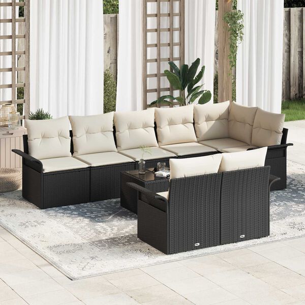 vidaXL Gartensofa-set mit Speicher 9 pcs Schwarz Poly-Rattan