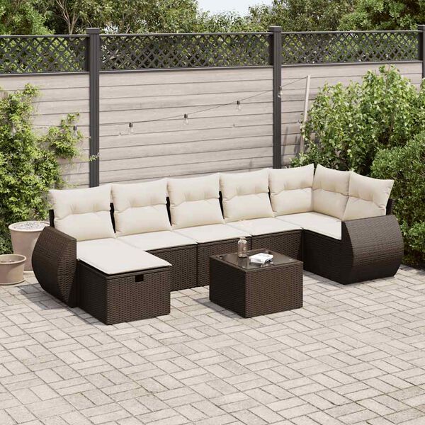 vidaXL 7-tlg. Garten-Sofagarnitur mit Kissen Braun Poly Rattan