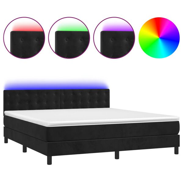 vidaXL Boxspringbett mit Matratze & LED Schwarz 180x200 cm Samt