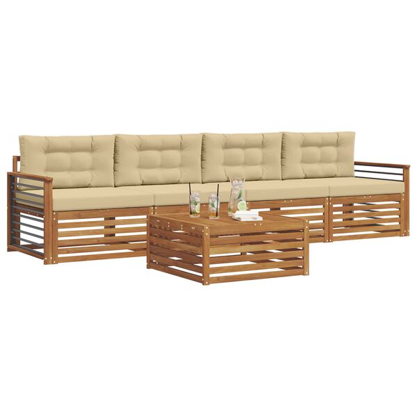 vidaXL Outdoor-Sofagarnitur mit Kissen 5 pcs Natur und Beige