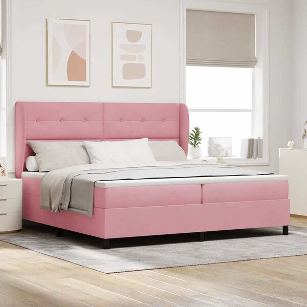 vidaXL Boxspringbett mit Matratze mit Kopfteil Rosa 200 x 200 cm Samt