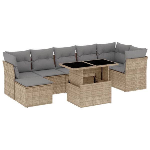 vidaXL 8-tlg. Garten-Sofagarnitur mit Kissen Beige Poly Rattan