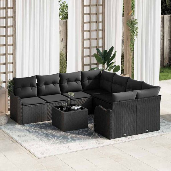 vidaXL Gartensofa-set 9 pcs Schwarz Poly-Rattan und Stahl und Glas