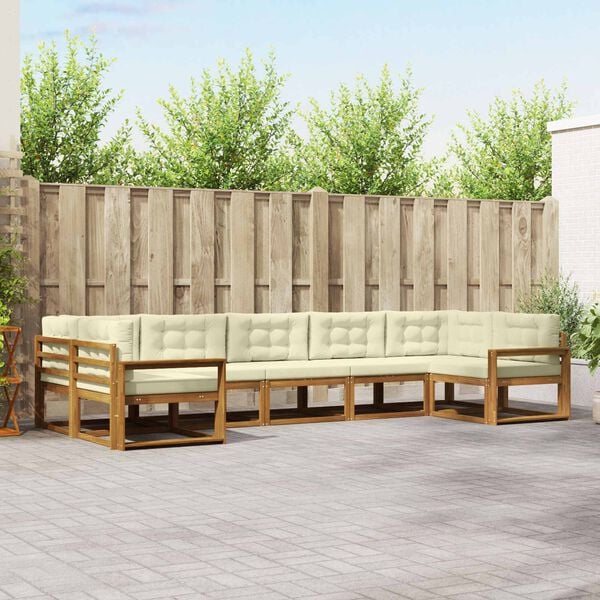 vidaXL Outdoor-Sofagarnitur mit Kissen 7 pcs Natur und Creme