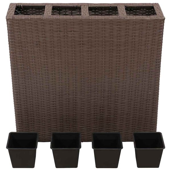 vidaXL Garten-Hochbeet mit 4 T&ouml;pfen Poly Rattan Braun