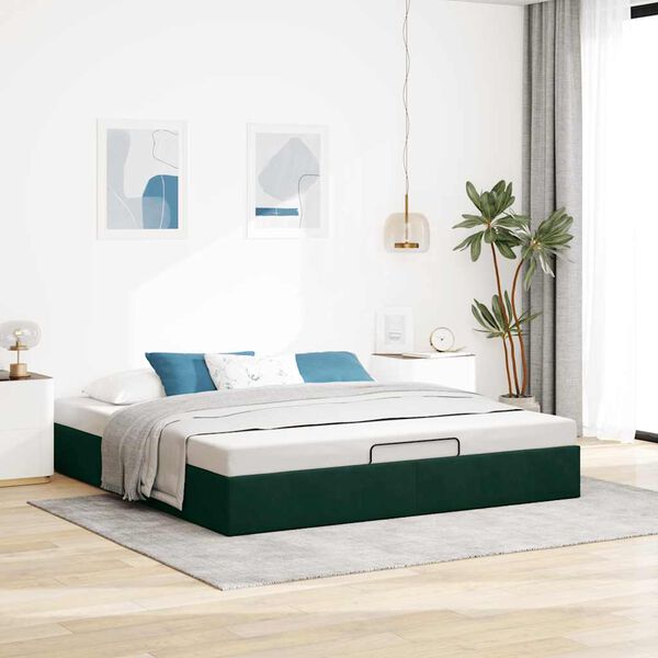 vidaXL Ottoman-Bett ohne Matratze Dunkelgr&uuml;n 200x200 cm Samt