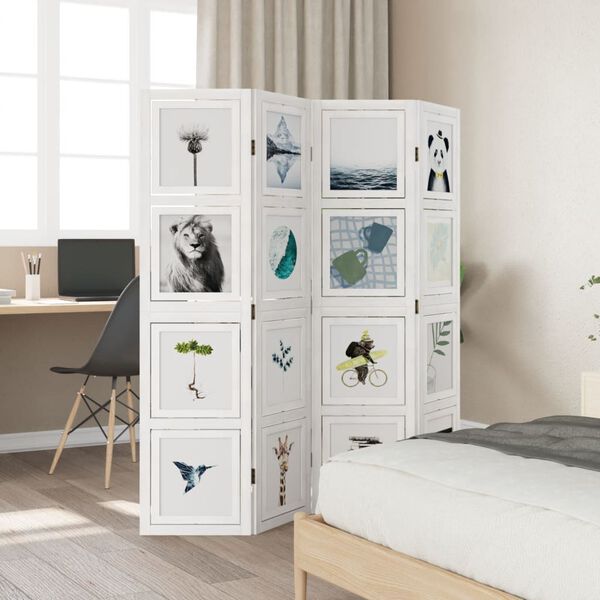 vidaXL 4-tlg. Raumteiler Weiß Massivholz Paulownia