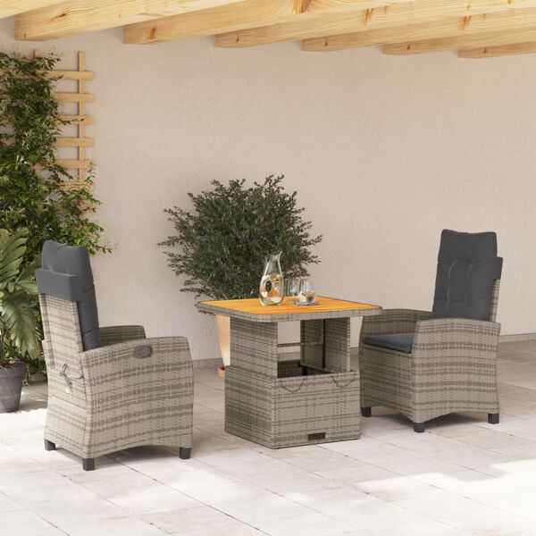 vidaXL 5-tlg. Garten-Essgruppe mit Kissen Grau Poly Rattan