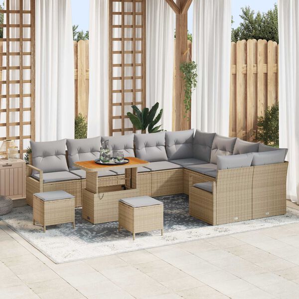 vidaXL Garten-Sofa-Set mit Kissen mit Kissen 12 pcs Beige und Hellgrau