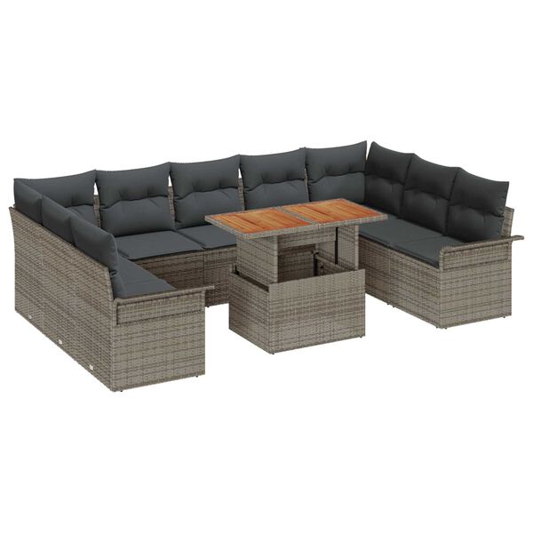 vidaXL Garten-Sofa-Set mit Speicher 10 pcs Grau Poly Rattan