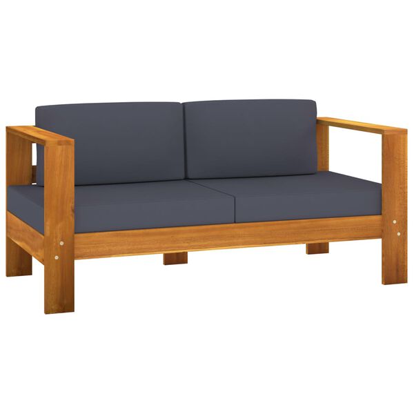 vidaXL 3-tlg. Garten-Lounge-Set mit Dunkelgrauen Kissen Massivholz