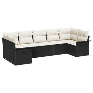 vidaXL Gartensofa-set mit Kissen 7 pcs Schwarz Poly-Rattan