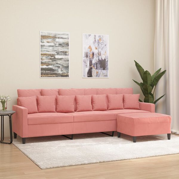 vidaXL 3-Sitzer-Sofa mit Hocker Rosa 210 cm Samt