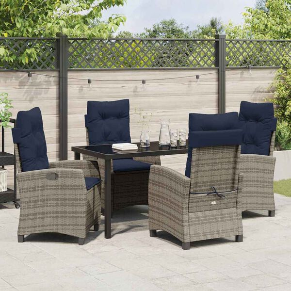 vidaXL Garten Essgruppe mit Kissen 5 pcs Grau Poly-Rattan