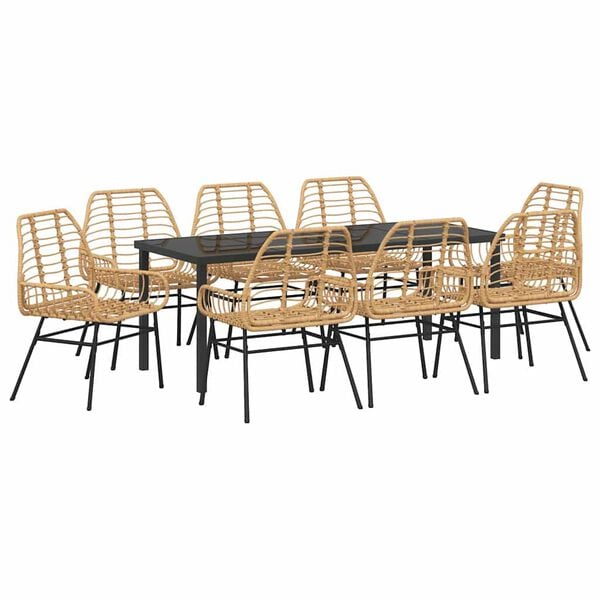 vidaXL Garten Essgruppe 9 pcs Braun Poly-Rattan