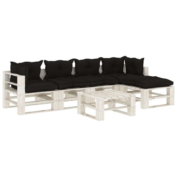 vidaXL 6-tlg. Garten-Lounge-Set Paletten mit Kissen in Schwarz Holz