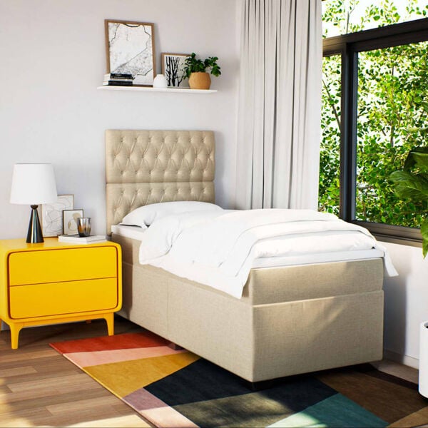 vidaXL Boxspringbett mit Matratze Creme 80x200 cm Stoff