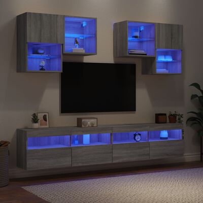 vidaXL 6-tlg. TV-Wohnwand mit LED-Leuchten Grau Sonoma