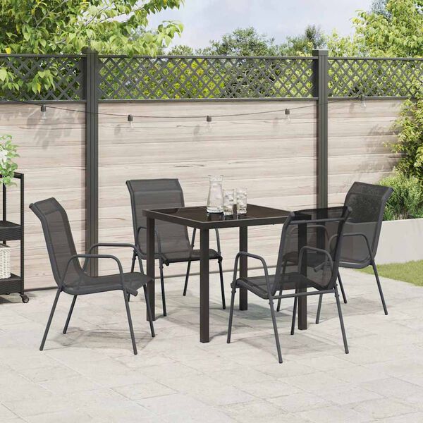 vidaXL Garten Essgruppe 5 pcs Schwarz Pulverbeschichteter Stahl