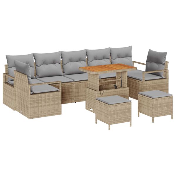 vidaXL Garten-Sofa-Set mit Kissen mit Kissen 10 pcs Beige und Hellgrau