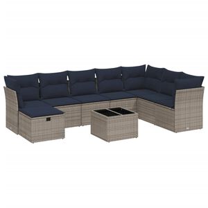 vidaXL 8-tlg. Garten-Sofagarnitur mit Kissen Grau Poly Rattan