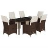 vidaXL 7-tlg. Garten-Bistro-Set mit Kissen Braun Poly Rattan