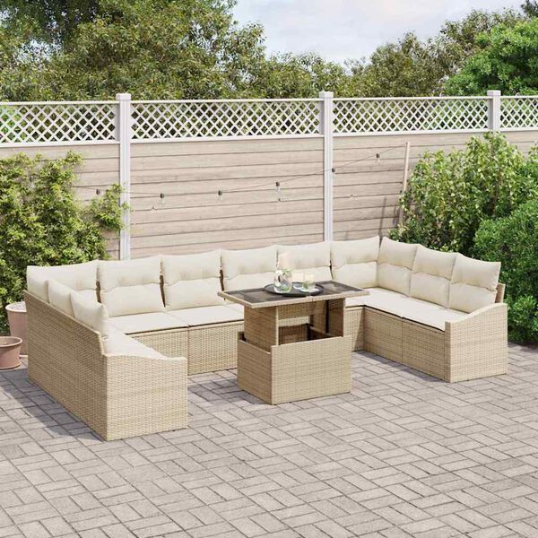 vidaXL Sofa Set mit Kissen 11 pcs Beige und Creme Poly-Rattan