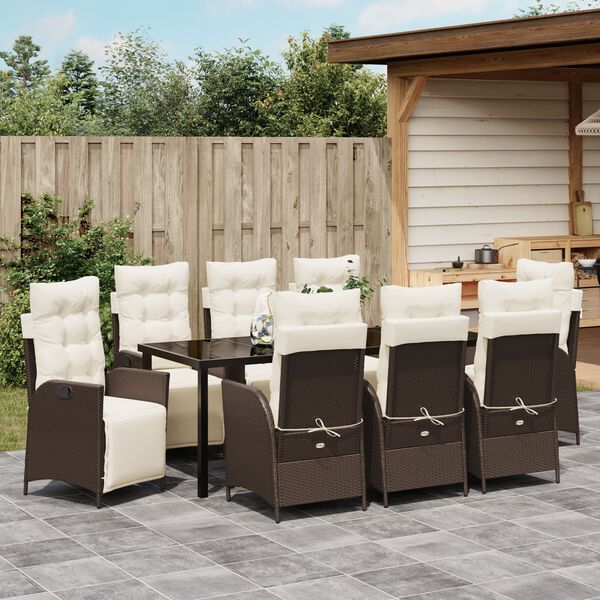 vidaXL Garten Essgruppe mit Kissen 9 pcs Braun Poly-Rattan