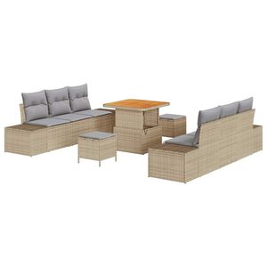 vidaXL Gartensofa-set mit Kissen mit Speicher 9 pcs Beige Poly Rattan