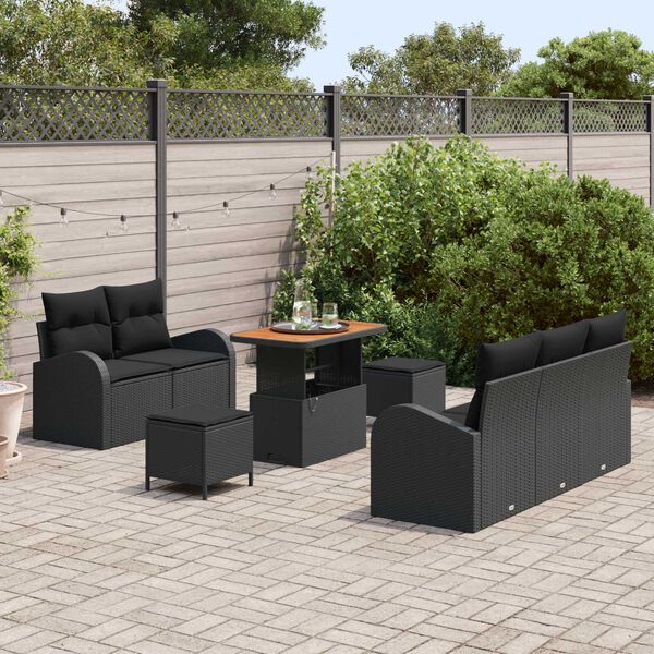 vidaXL Gartensofa-set mit Kissen 8 pcs Schwarz Poly-Rattan