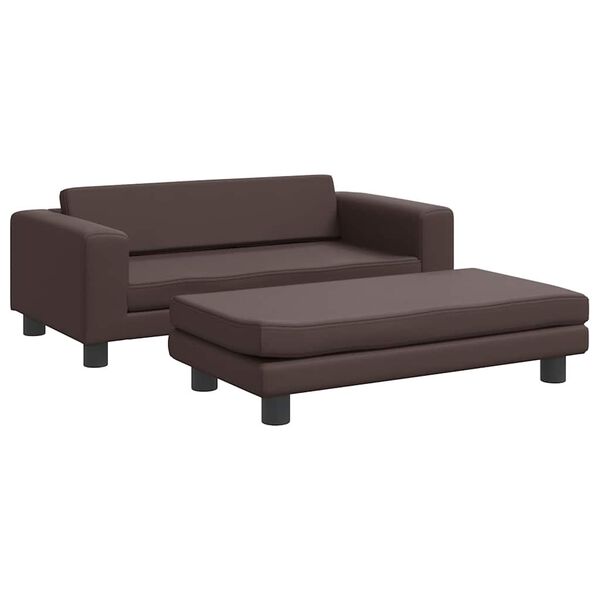 vidaXL Kindersofa mit Hocker Braun 100x50x30 cm Kunstleder
