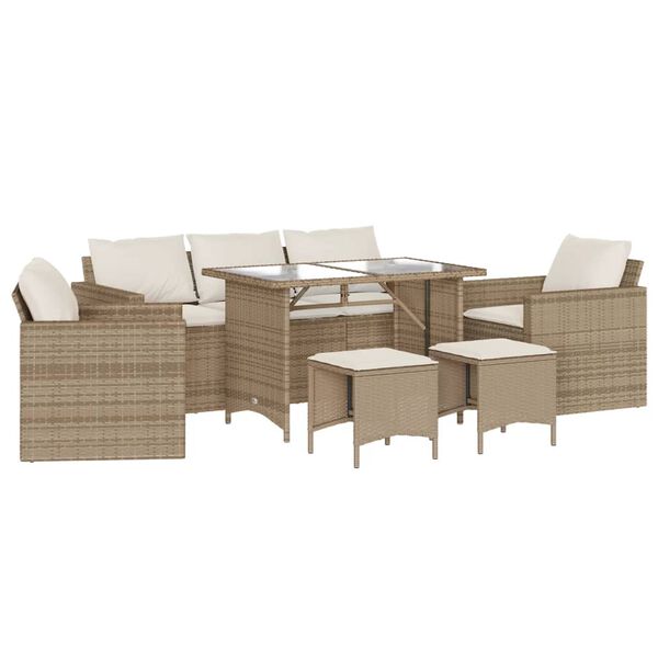 vidaXL 6-tlg. Garten-Sofagarnitur mit Kissen Beige Poly Rattan