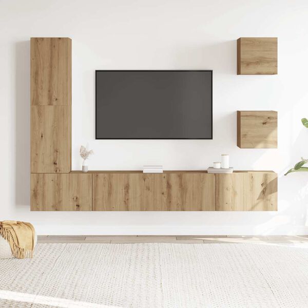 vidaXL 5-tlg. TV-Schrank-Set Wandmontage Artisan-Eiche Holzwerkstoff